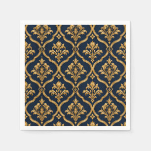 Elegant goud en marineblauw damast vintage motief servet