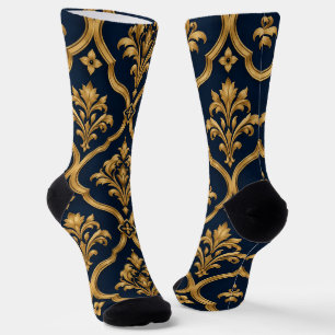 Elegant goud en marineblauw damast vintage motief sokken