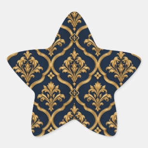 Elegant goud en marineblauw damast vintage motief  ster sticker