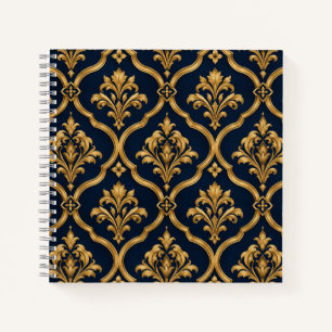 Elegant goud en marineblauw damast vintage motiefp notitieboek