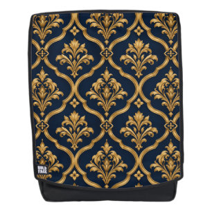 Elegant goud en marineblauw damast vintage motiefp rugtassen