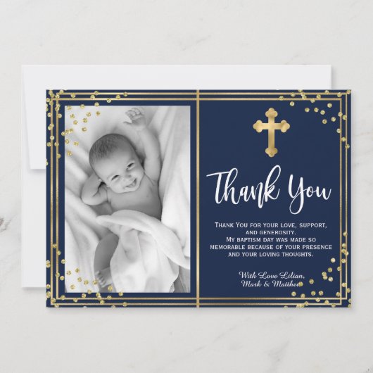 Elegant Goud en Navy Baptism Dank u Kaarten (Voorkant)