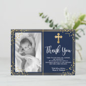 Elegant Goud en Navy Baptism Dank u Kaarten (Staand voorkant)