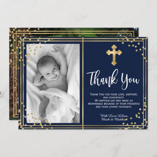 Elegant Goud en Navy Baptism Dank u Kaarten (Voorkant / Achterkant)