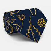Elegant Goud en Navy Blue Abstract Stropdas (Opgerold)