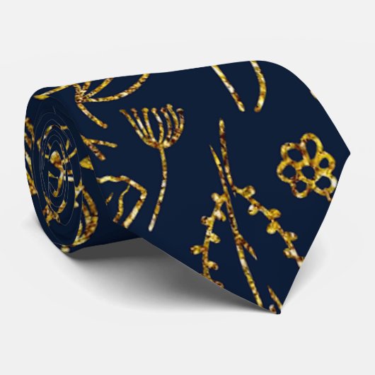 Elegant Goud en Navy Blue Abstract Stropdas (Opgerold)