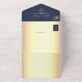 Elegant Goud en Navy Blue Bruiloft All In One Uitnodiging (Buitenkant)