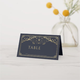 Elegant Goud en Navy Gotische Tarot Kaart Bruiloft Plaatskaartje