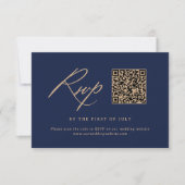 Elegant Goud en Navy Kalligrafie Bruiloft QR-code RSVP Kaartje (Voorkant)