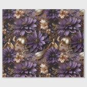 Elegant Goud en Paarse Botanische bloemenkerst Cadeaupapier (Vlak)