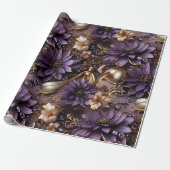 Elegant Goud en Paarse Botanische bloemenkerst Cadeaupapier (Uitgerold)