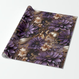 Elegant Goud en Paarse Botanische bloemenkerst Cadeaupapier