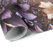 Elegant Goud en Paarse Botanische bloemenkerst Cadeaupapier (Rol Hoek)