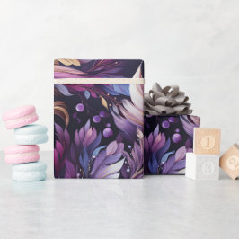 Elegant Goud en Paarse Botanische bloemenkerst Cadeaupapier