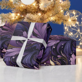 Elegant Goud en Paarse Botanische bloemenkerst Cadeaupapier