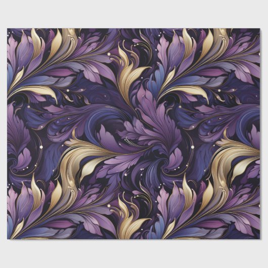 Elegant Goud en Paarse Botanische bloemenkerst Cadeaupapier (Vlak)