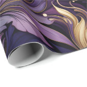 Elegant Goud en Paarse Botanische bloemenkerst Cadeaupapier (Rol Hoek)