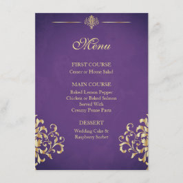 Elegant Goud en Paarse Damask Bruiloft Menu