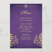 Elegant Goud en Paarse Damask Bruiloft Menu (Voorkant)