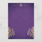 Elegant Goud en Paarse Damask Bruiloft Menu (Achterkant)
