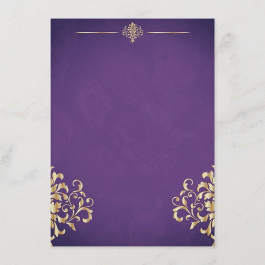Elegant Goud en Paarse Damask Bruiloft Menu (Achterkant)