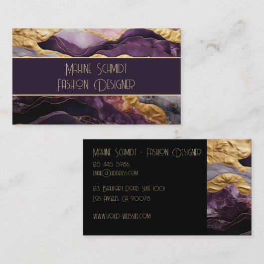elegant goud en paarse design Japanse stijl Visitekaartje (Voorkant / Achterkant)