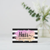 Elegant goud en paarse schaar visitekaartje (Staand voorkant)