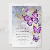 Elegant Goud en Paarse Vlinder Bruiloft Kaart (Voorkant)