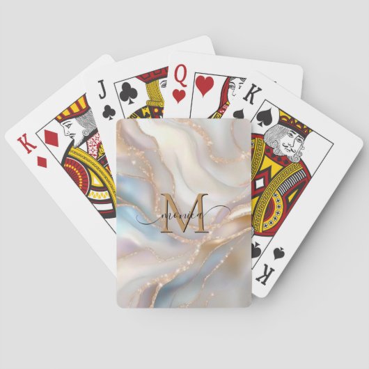 Elegant Goud en Parelmoer Monogram Naam Met Eigen Pokerkaarten (Achterkant)