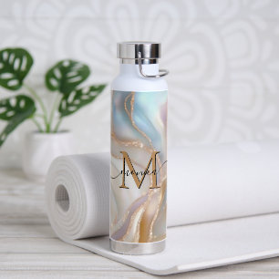 Elegant Goud en Parelmoer Monogram Naam Met Eigen  Waterfles