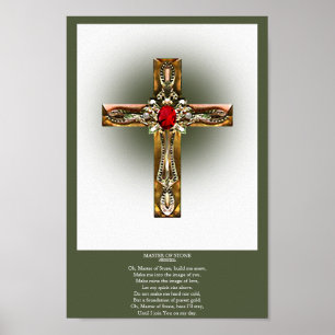 Elegant goud en robijn kruis poster