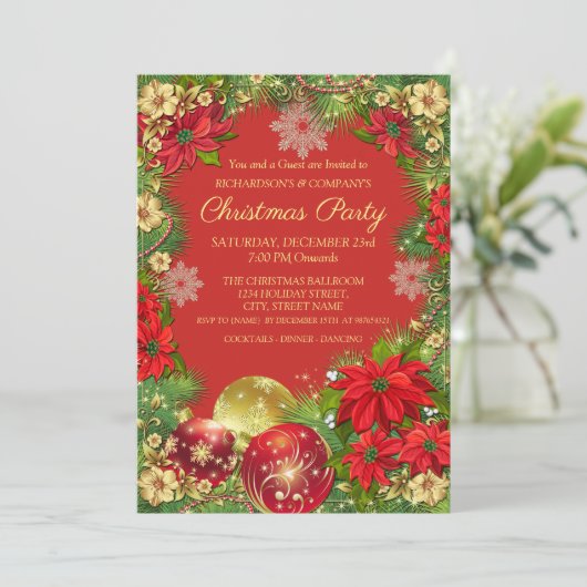 Elegant Goud en Rood Corporate Kerstfeest Kaart (Staand voorkant)