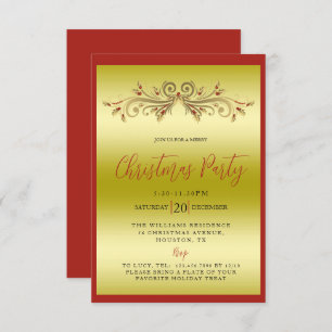Elegant goud en rood decoratief kerstfeest kaart