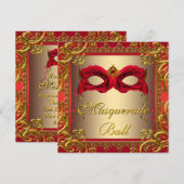 Elegant goud en rood gemaskerd bal kaart (Voorkant / Achterkant)