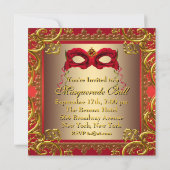 Elegant goud en rood gemaskerd bal kaart (Achterkant)