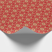Elegant goud en rood geometrisch zeshoekig patroon cadeaupapier (Hoek)