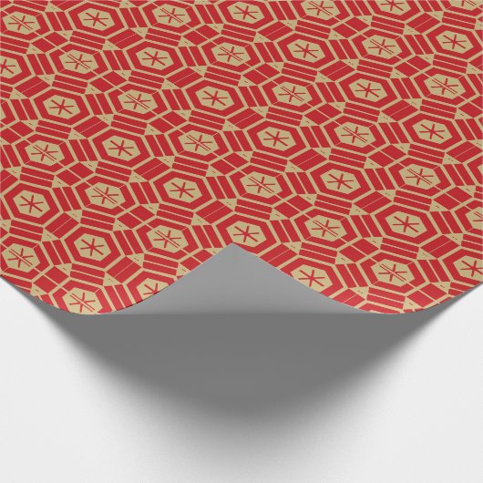 Elegant goud en rood geometrisch zeshoekig patroon cadeaupapier (Hoek)