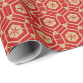 Elegant goud en rood geometrisch zeshoekig patroon cadeaupapier (Rol Hoek)