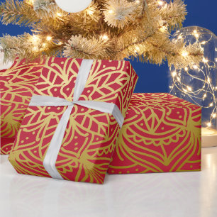 Elegant goud en rood mandala patroon cadeaupapier
