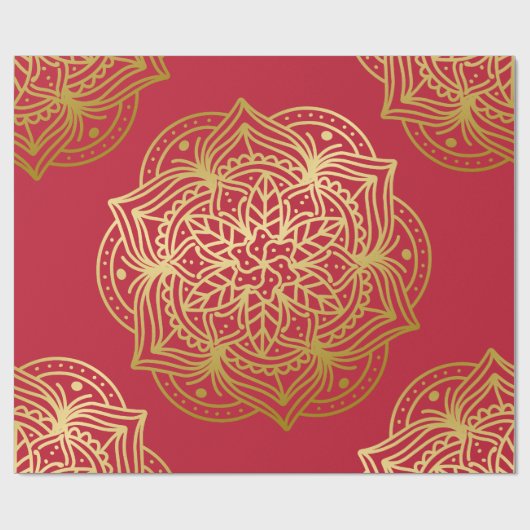 Elegant goud en rood mandala patroon cadeaupapier (Vlak)