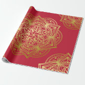 Elegant goud en rood mandala patroon cadeaupapier (Uitgerold)