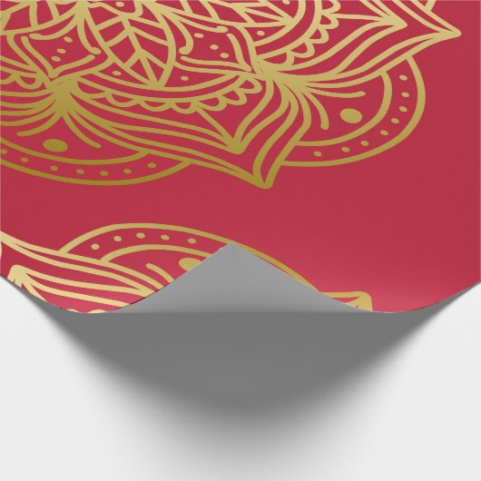 Elegant goud en rood mandala patroon cadeaupapier (Hoek)