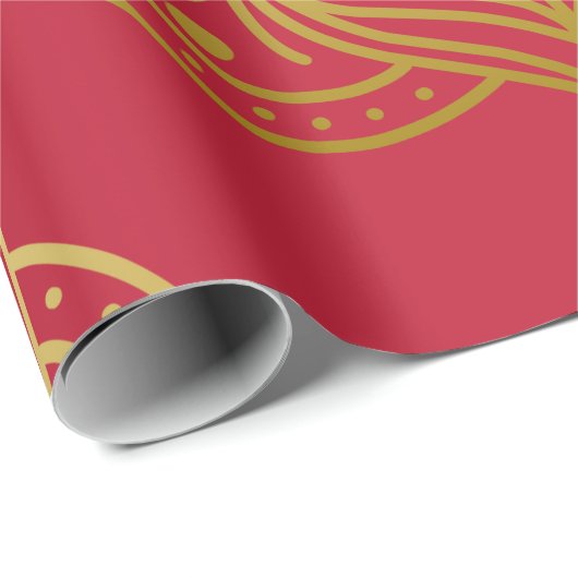 Elegant goud en rood mandala patroon cadeaupapier (Rol Hoek)