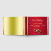 Elegant goud en rood, trouwringen bruiloft gastenboek (Volledig)
