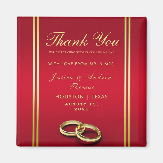 Elegant goud en rood, trouwringen bruiloft magneet (Voorkant)