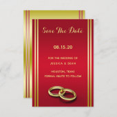 Elegant goud en rood, trouwringen bruiloft save the date (Voorkant / Achterkant)