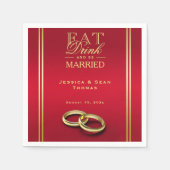 Elegant goud en rood, trouwringen bruiloft servet (Voorkant)