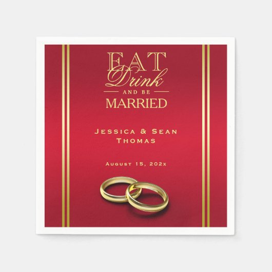 Elegant goud en rood, trouwringen bruiloft servet (Voorkant)