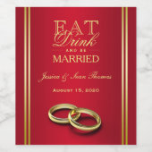 Elegant goud en rood, trouwringen bruiloft wijn etiket (Enkel label)
