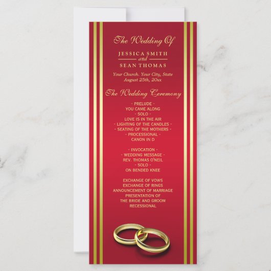 Elegant goud en rood, trouwringen huwelijksprogram (Voorkant)